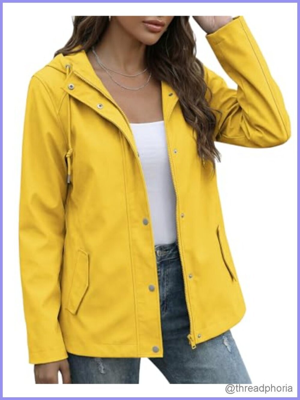 Waterproof Rain Jacket with Adjustable Hood Long Sleeve Lightweight Windbreaker